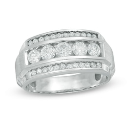 1-1/4 CT. T.W. Diamond Three Row Comfort Fit Band in 10K White Gold