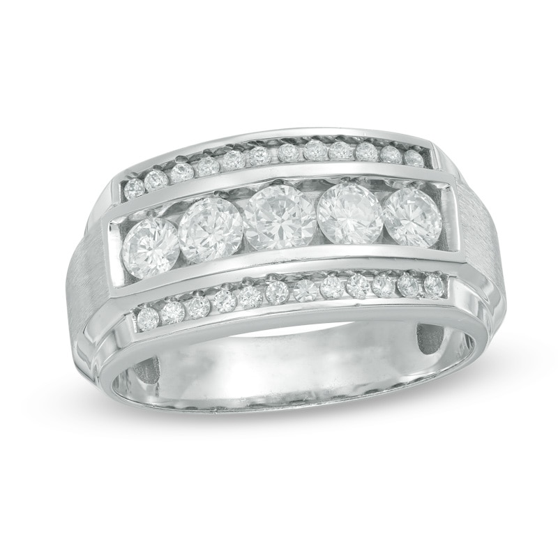 Main Image 1 of Men's 1-1/4 CT. T.W. Diamond Three Row Comfort Fit Band in 10K White Gold