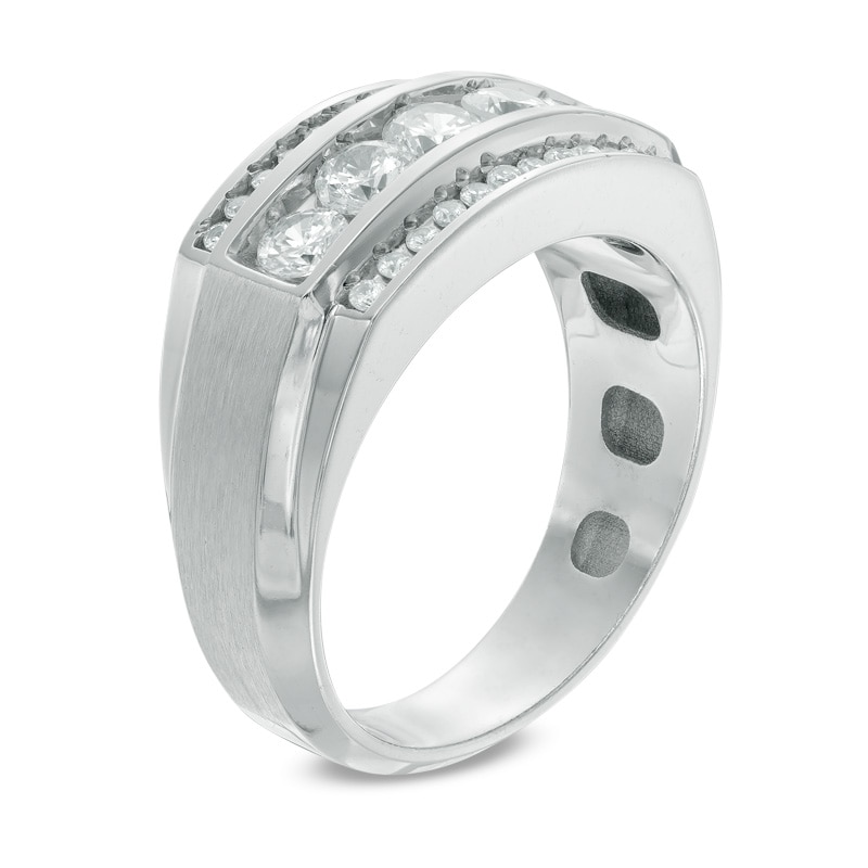 Main Image 2 of Men's 1-1/4 CT. T.W. Diamond Three Row Comfort Fit Band in 10K White Gold
