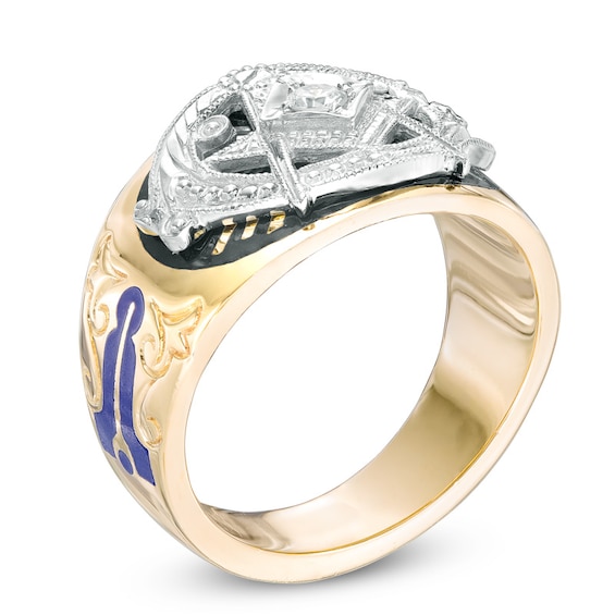 1/8 CT. Diamond and Enamel Masonic Ring in 10K Two-Tone Gold