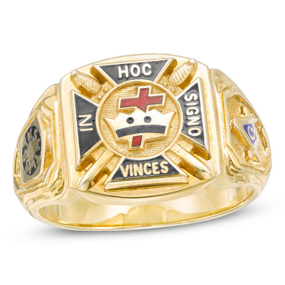 Enamel Knights Templar Masonic Ring in 10K Gold