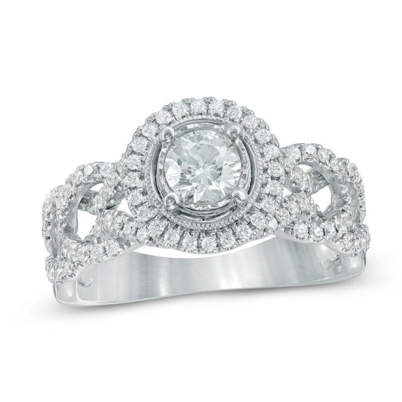 Main Image 1 of 1 CT. T.W. Diamond Frame Vintage-Style Braid Engagement Ring in 14K White Gold