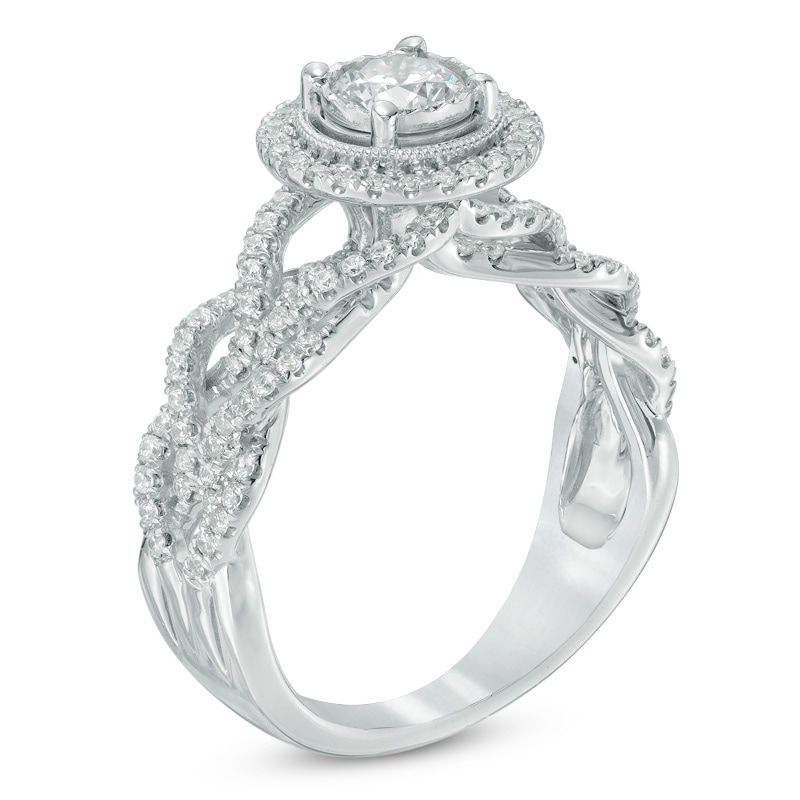 Main Image 2 of 1 CT. T.W. Diamond Frame Vintage-Style Braid Engagement Ring in 14K White Gold