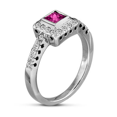 14k White Gold Over 925 Sterling Silver 1.00 Ct Princess Cut Pink Sapphire and CZ Simulated Diamond Engagement Ring Women