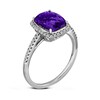 Thumbnail Image 1 of Cushion-Cut Amethyst and 1/5 CT. T.W. Diamond Frame Ring in 14K White Gold