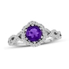 Thumbnail Image 0 of 6.0mm Amethyst and 1/3 CT. T.W. Diamond Twist Frame Ring in 14K White Gold