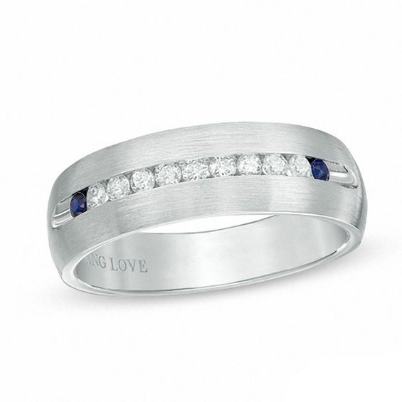 Vera Wang Love Collection Men's 1/4 CT. T.W. Diamond and Blue Sapphire ...