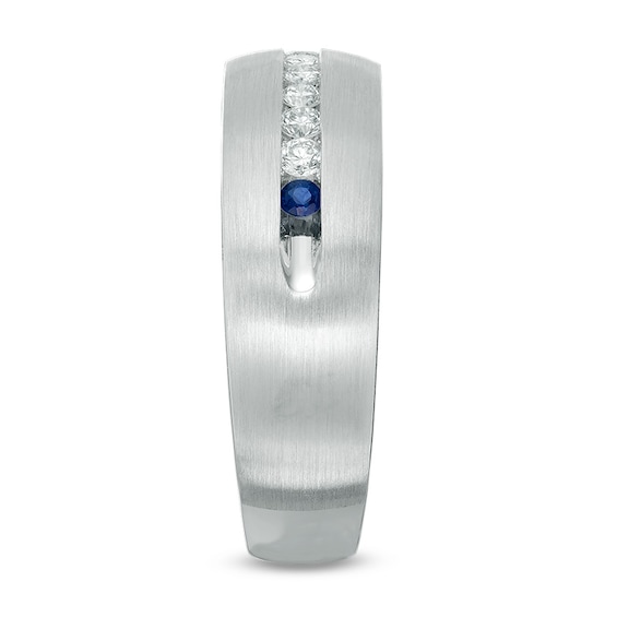Vera Wang Men's 1/4 CT. T.w. Diamond and Blue Sapphire Wedding Band in 14K White Gold