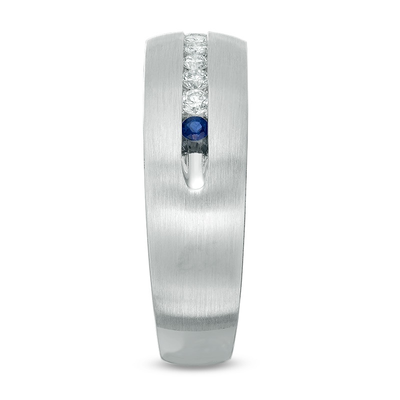 Vera Wang Love Collection Men's 1/4 CT. T.W. Diamond and Blue Sapphire Wedding Band in 14K White Gold