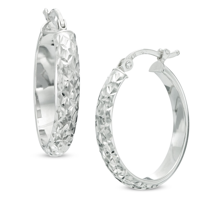 Main Image 1 of Diamond-Cut Hoop Earrings in 14K White Gold
