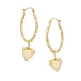 10k Yellow Gold Heart Shaped Bamboo Hoop Earrings (0.98 x 0.88)