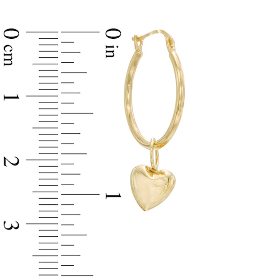 Hoop with Heart Dangle Earrings in 14K Gold