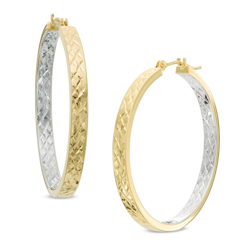 Diamond-Cut Oval Hoop Earrings 10K Yellow Gold