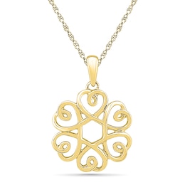 Scrolling Heart Circle Pendant in 10K Gold
