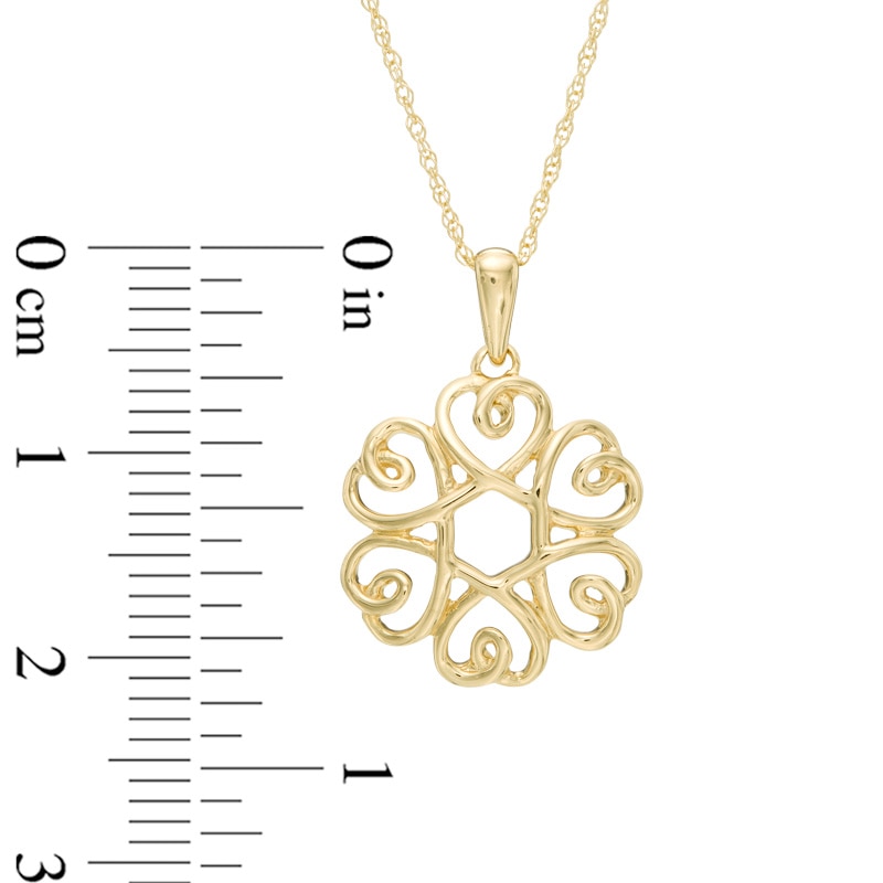 Main Image 2 of Scrolling Heart Circle Pendant in 10K Gold