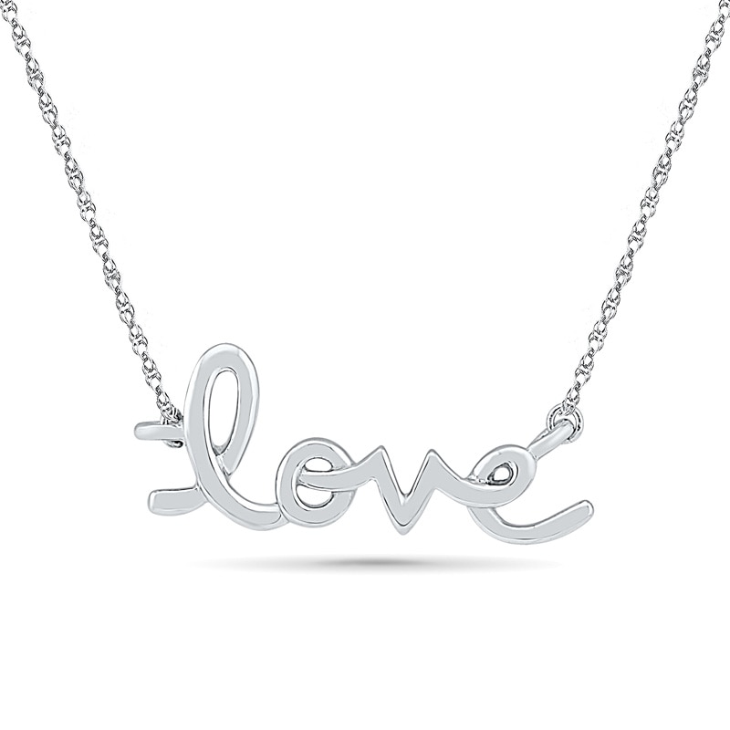 Main Image 1 of "LOVE" Script Necklace in 10K White Gold