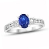 Thumbnail Image 0 of Oval Blue Sapphire and 3/8 CT. T.W. Diamond Three Stone Ring in 14K White Gold