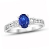 Thumbnail Image 1 of Oval Blue Sapphire and 3/8 CT. T.W. Diamond Three Stone Ring in 14K White Gold