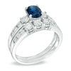 Thumbnail Image 2 of Oval Blue Sapphire and 7/8 CT. T.W. Diamond Three Stone Bridal Set in 14K White Gold