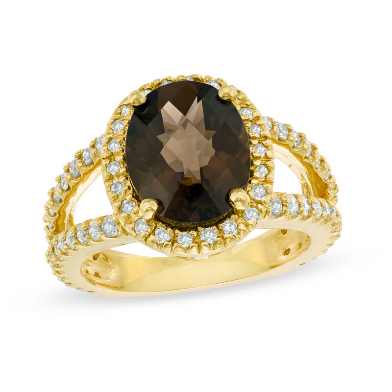 Oval Brown Quartz and 7/8 CT. T.W. Diamond Frame Ring in 14K Gold