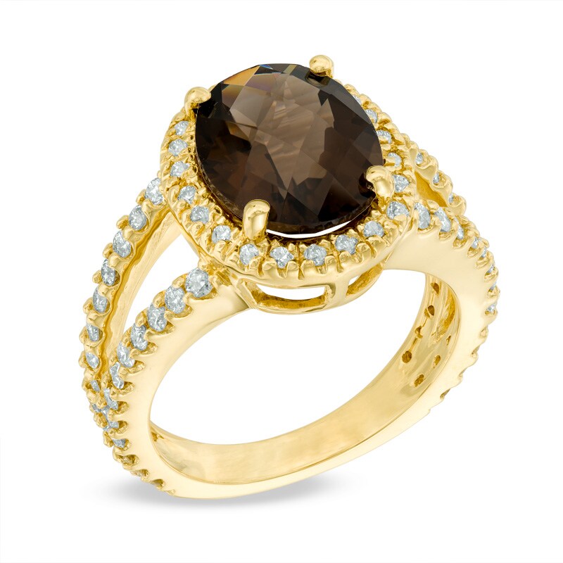 Oval Brown Quartz and 7/8 CT. T.W. Diamond Frame Ring in 14K Gold