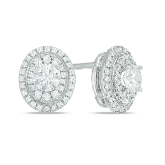 3/4 CT. T.w. Certified Diamond Oval Double Frame Stud Earrings in 14K White Gold (J/I1)