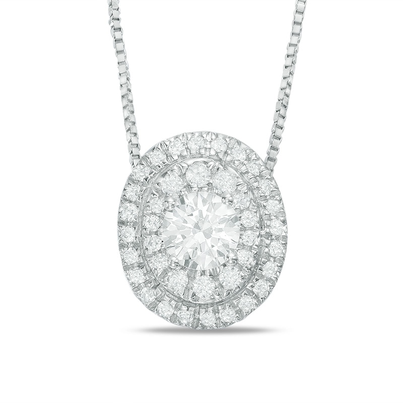 Main Image 1 of 1/3 CT. T.W. Certified Diamond Oval Double Frame Pendant in 14K White Gold (J/I1)