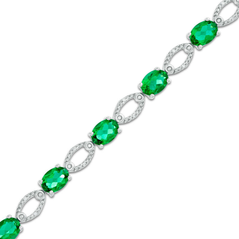 Oval Lab-Created Emerald and Diamond Accent Bracelet in Sterling
