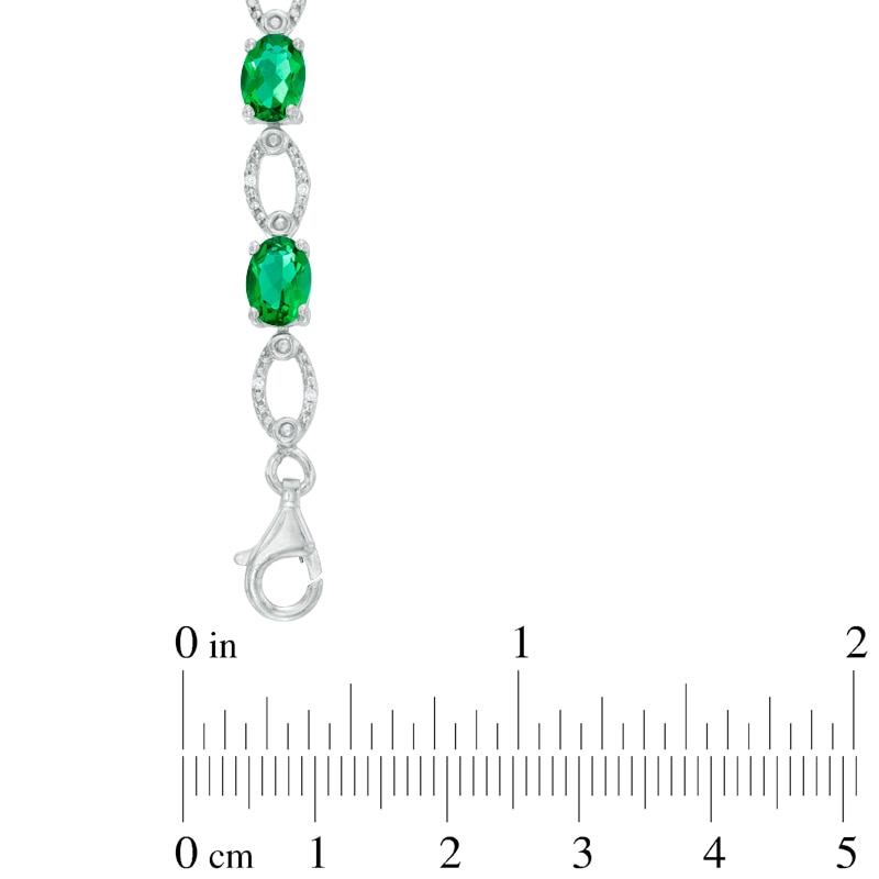 Oval Lab-Created Emerald and Diamond Accent Bracelet in Sterling Silver - 7.5"