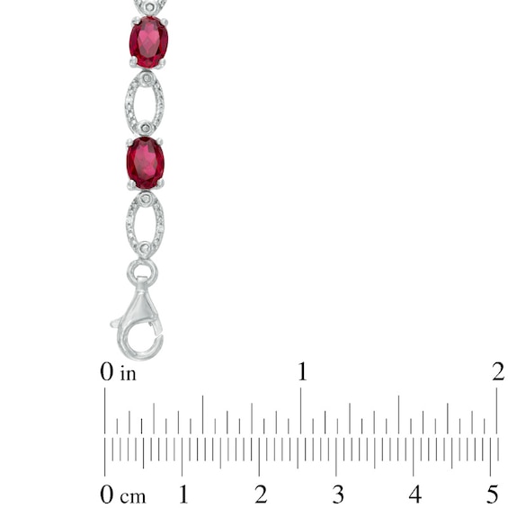 Oval Lab-Created Ruby and Diamond Accent Oval Outline Bracelet in Sterling Silver - 7.5"