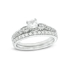 Thumbnail Image 1 of 4.0mm Lab-Created White Sapphire and 1/5 CT. T.W. Diamond Bridal Set in 10K White Gold