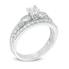 Thumbnail Image 2 of 4.0mm Lab-Created White Sapphire and 1/5 CT. T.W. Diamond Bridal Set in 10K White Gold