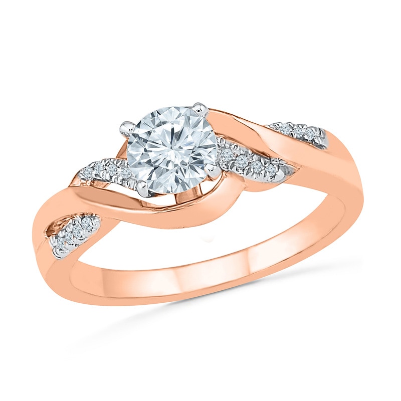 Lab-Created White Sapphire and 1/10 CT. T.W. Diamond Twist Bridal Set in 10K Rose Gold