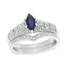 Thumbnail Image 0 of Marquise Lab-Created Blue Sapphire and 1/5 CT. T.W. Diamond Vintage-Style Bridal Set in 10K White Gold