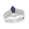 Thumbnail Image 1 of Marquise Lab-Created Blue Sapphire and 1/5 CT. T.W. Diamond Vintage-Style Bridal Set in 10K White Gold