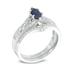 Thumbnail Image 2 of Marquise Lab-Created Blue Sapphire and 1/5 CT. T.W. Diamond Vintage-Style Bridal Set in 10K White Gold