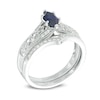 Thumbnail Image 1 of Marquise Lab-Created Blue Sapphire and 1/5 CT. T.W. Diamond Vintage-Style Bridal Set in 10K White Gold