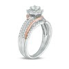 Thumbnail Image 2 of Lab-Created White Sapphire and 1/5 CT. T.W. Diamond Frame Swirl Bridal Set in Sterling Silver and 10K Rose Gold