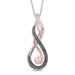 Enhanced Black and White Diamond Accent "MOM" Infinity Pendant in Sterling Silver and 10K Rose Gold