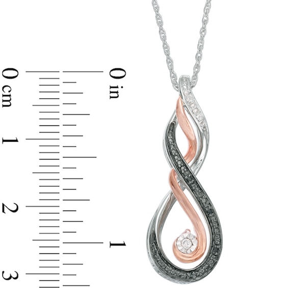 Enhanced Black and White Diamond Accent Mom Infinity Pendant in Sterling Silver and 10K Rose Gold