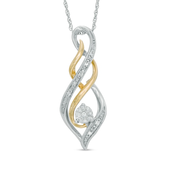 Diamond Accent "MOM" Flame Twist Pendant in Sterling Silver and 10K Gold Diamond Accent "MOM" Flame Twist Pendant in Sterling Silver and 10K Gold