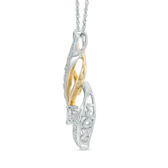 Diamond Accent "MOM" Flame Twist Pendant in Sterling Silver and 10K Gold Diamond Accent "MOM" Flame Twist Pendant in Sterling Silver and 10K Gold