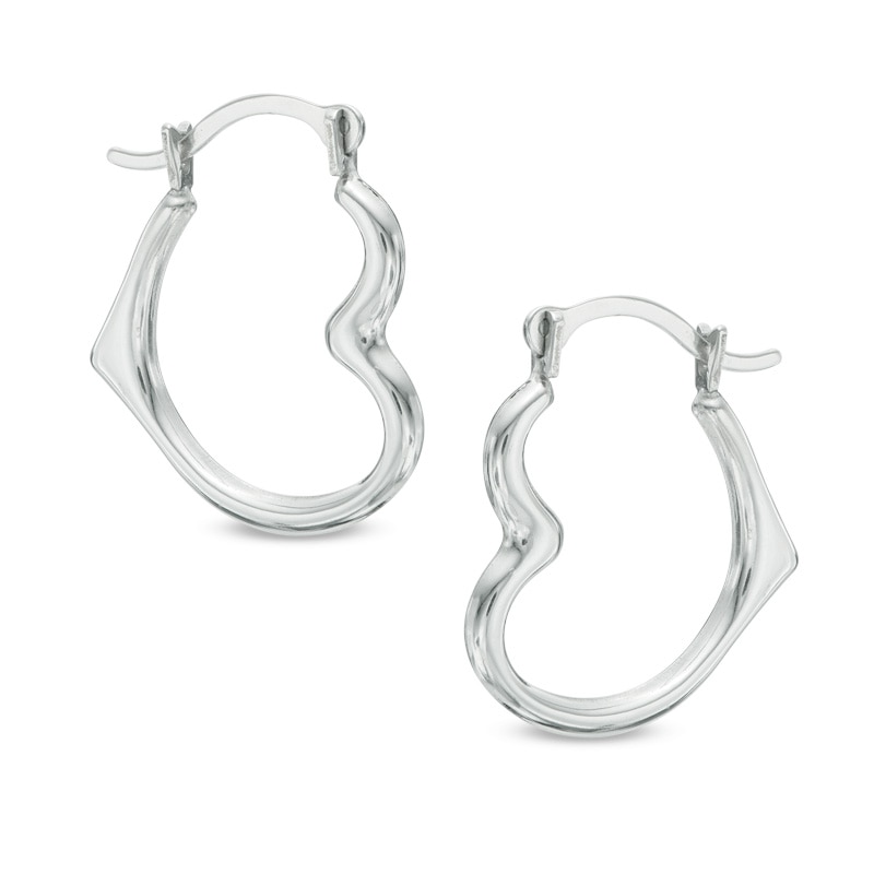 Main Image 1 of Heart-Shaped Hoop Earrings in 10K White Gold