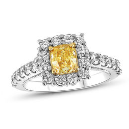 1-3/4 CT. T.W. Radiant-Cut Fancy Yellow and White Diamond Frame Engagement Ring in 14K White Gold (SI2)