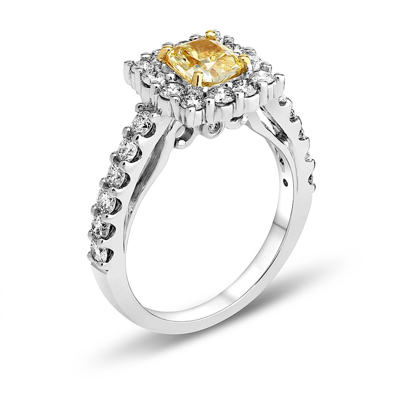 1-3/4 CT. T.W. Radiant-Cut Fancy Yellow and White Diamond Frame Engagement Ring in 14K White Gold (SI2)