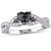 Thumbnail Image 0 of 1/2 CT. T.W. Enhanced Black Heart-Shaped Diamond and Lab-Created White Sapphire Twist Ring in Sterling Silver