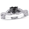 Thumbnail Image 1 of 1/2 CT. T.W. Enhanced Black Heart-Shaped Diamond and Lab-Created White Sapphire Twist Ring in Sterling Silver