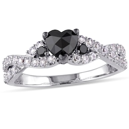 1/2 CT. T.W. Enhanced Black Heart-Shaped Diamond and Lab-Created White Sapphire Twist Ring in Sterling Silver