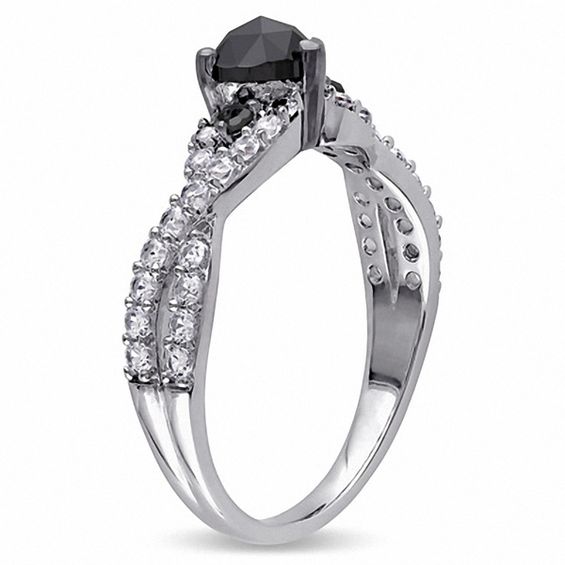 1/2 CT. T.w. Enhanced Black Heart-Shaped Diamond and Lab-Created White Sapphire Twist Ring Sterling Silver
