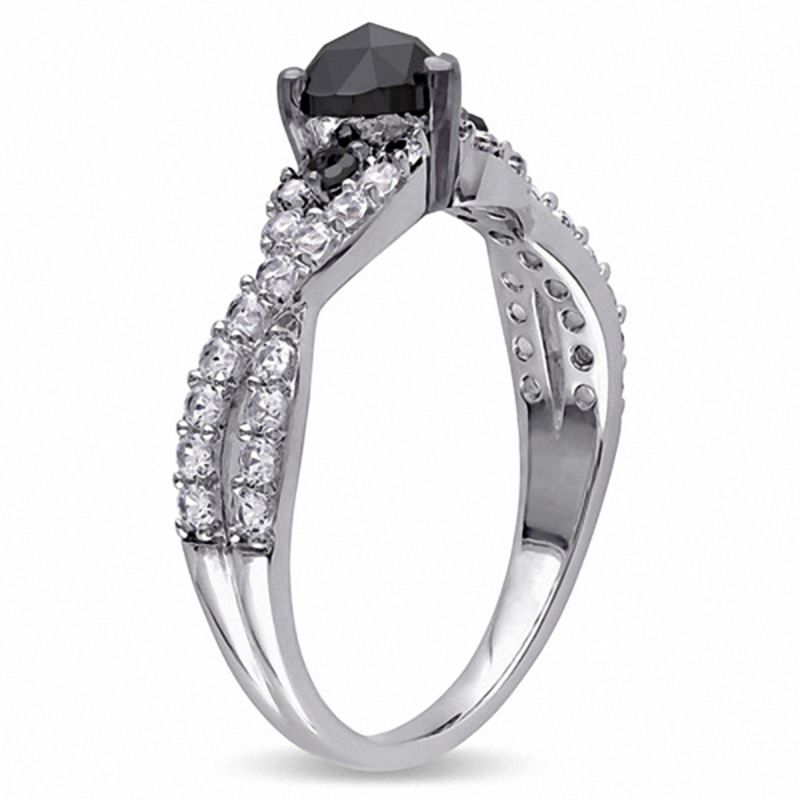 1/2 CT. T.W. Enhanced Black Heart-Shaped Diamond and Lab-Created White Sapphire Twist Ring in Sterling Silver
